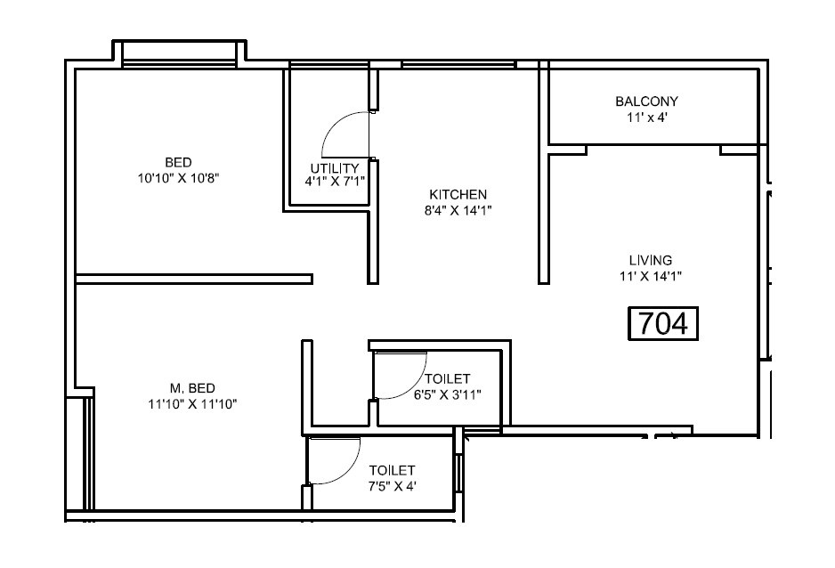 Floor plan of 2 BHK Apartment - 741 sq. ft. in Kirik Varun Enclave CHS, Pune