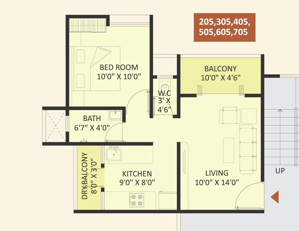 Floor plan of 1 BHK 477 Sq. Ft. Apartment in Kisana Skies, Pune