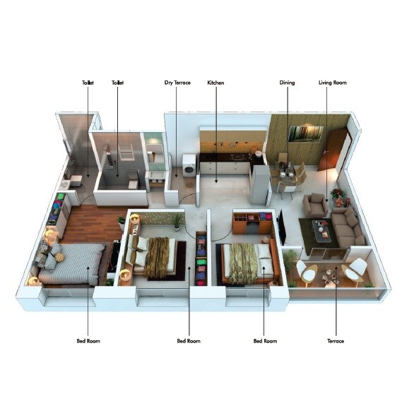 Floor plan of 2 BHK 600 Sq. Ft. Apartment in Kiyaara Radha Anand CHS, Pune