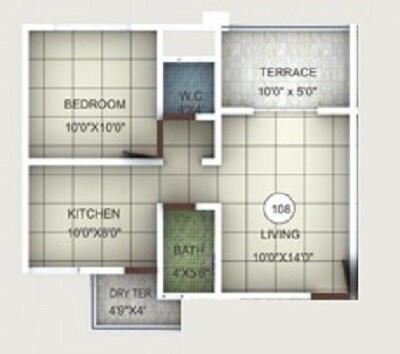 Floor plan of 1 BHK 392 Sq. Ft. Apartment in KK Classic, Pune