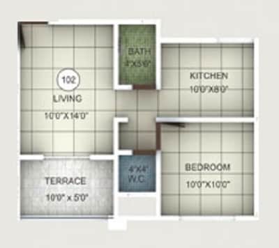 Floor plan of 1 BHK 396 Sq. Ft. Apartment in KK Classic, Pune