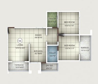 Floor plan of 2 BHK 648 Sq. Ft. Apartment in KK Classic, Pune