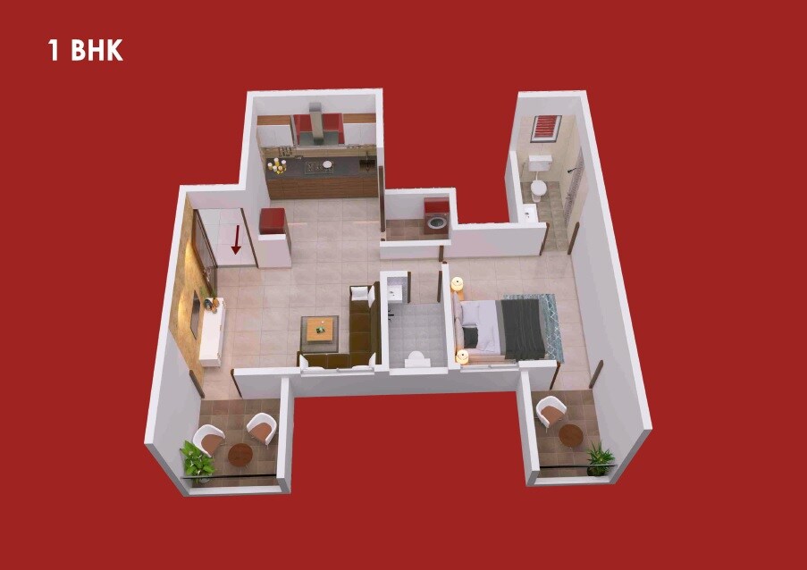 Floor plan of 1 BHK 512 Sq. Ft. Apartment in KK Marks, Pune
