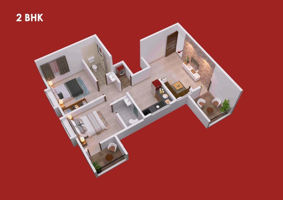 Floor plan of 2 BHK 840 Sq. Ft. Apartment in KK Marks, Pune