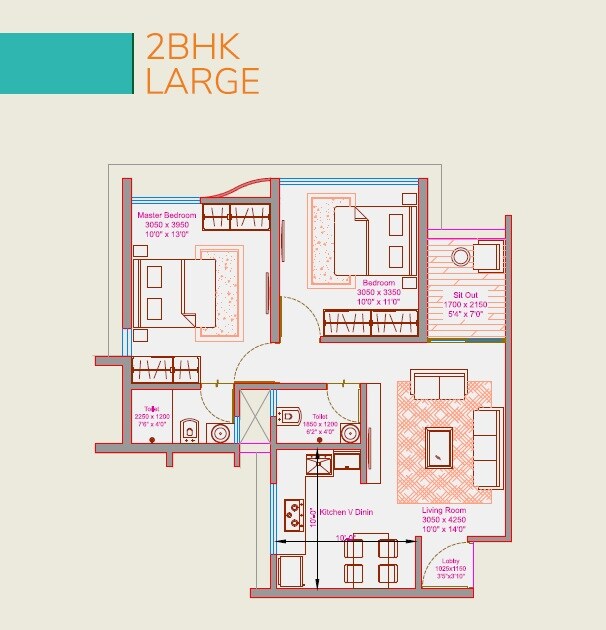 Floor plan of 2 BHK 610 Sq. Ft. Apartment in KLS Supremus, Pune