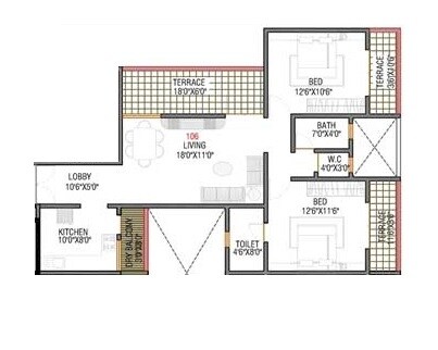 Floor plan of 2 BHK 1150 Sq. Ft. Apartment in KNK Yashshree Residency, Pune
