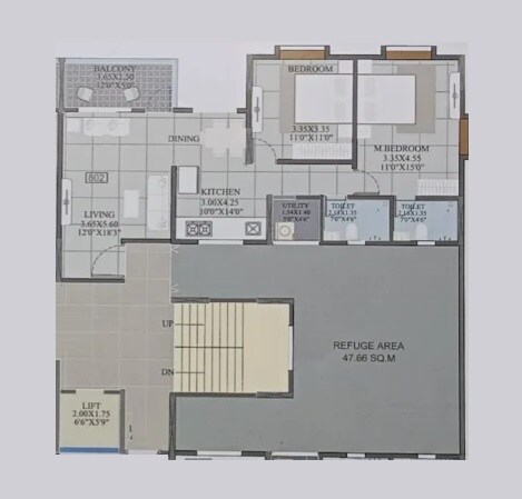 Floor plan of 2 BHK 847 Sq. Ft. Apartment in Kodre Blossom Park, Pune