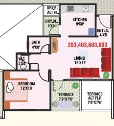 1 BHK 695 Sq. Ft. Apartment