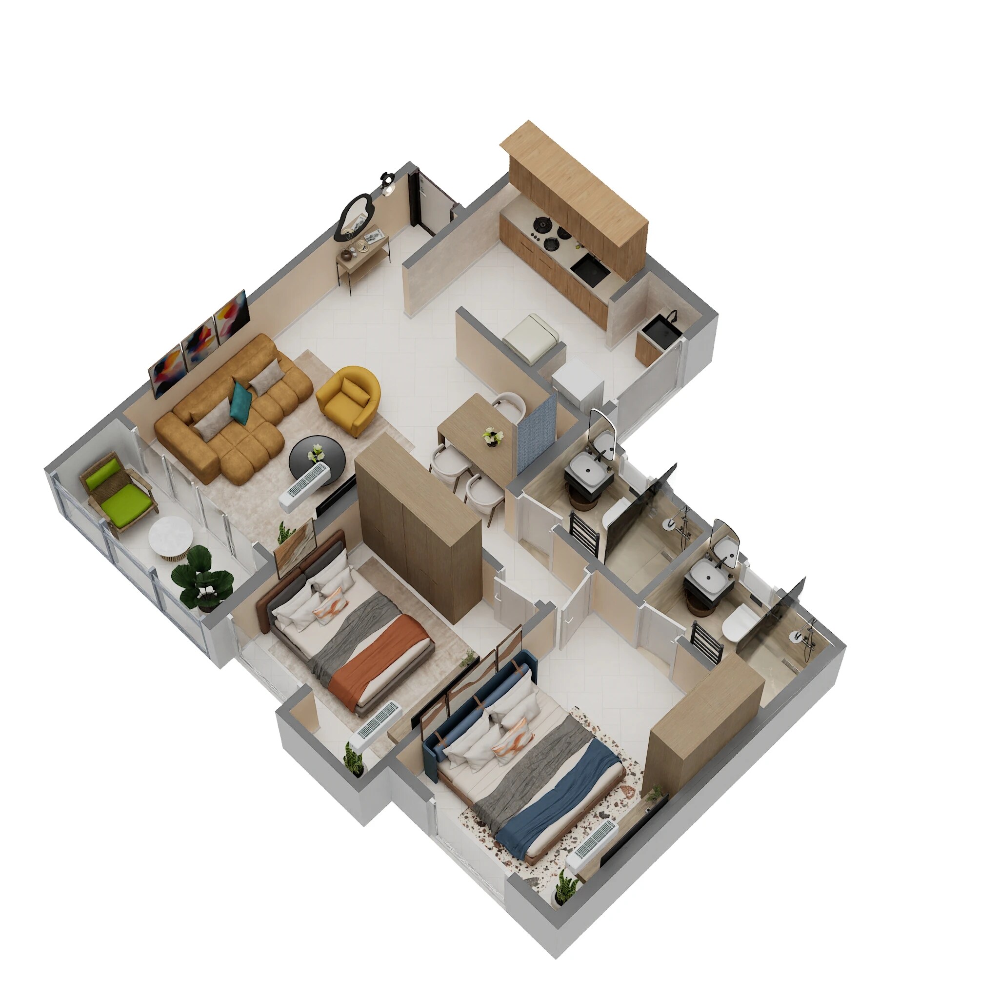 Floor plan of 2 BHK 704 Sq. Ft. Apartment in Kohinoor Anantara, Pune