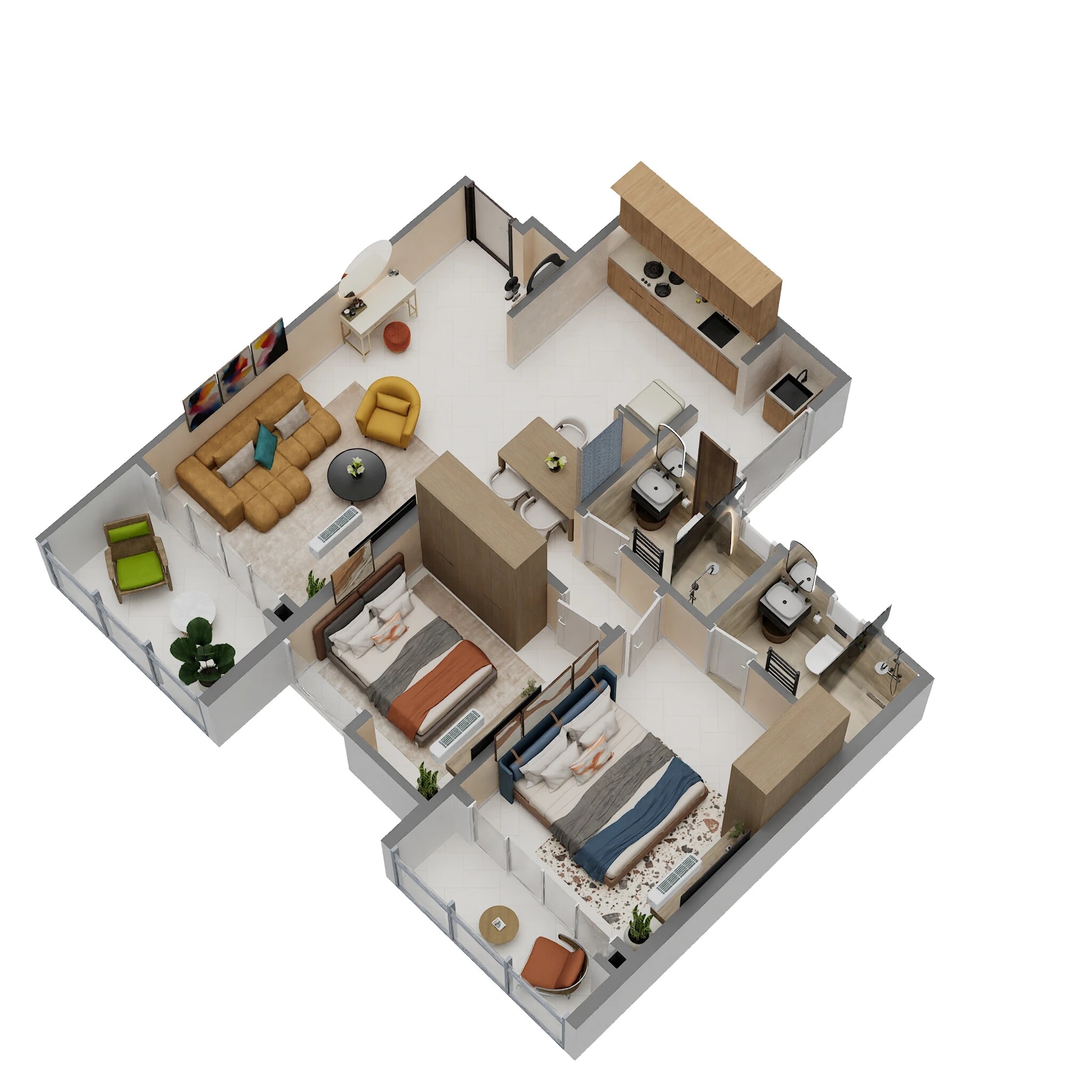 Floor plan of 2 BHK 803 Sq. Ft. Apartment in Kohinoor Anantara, Pune