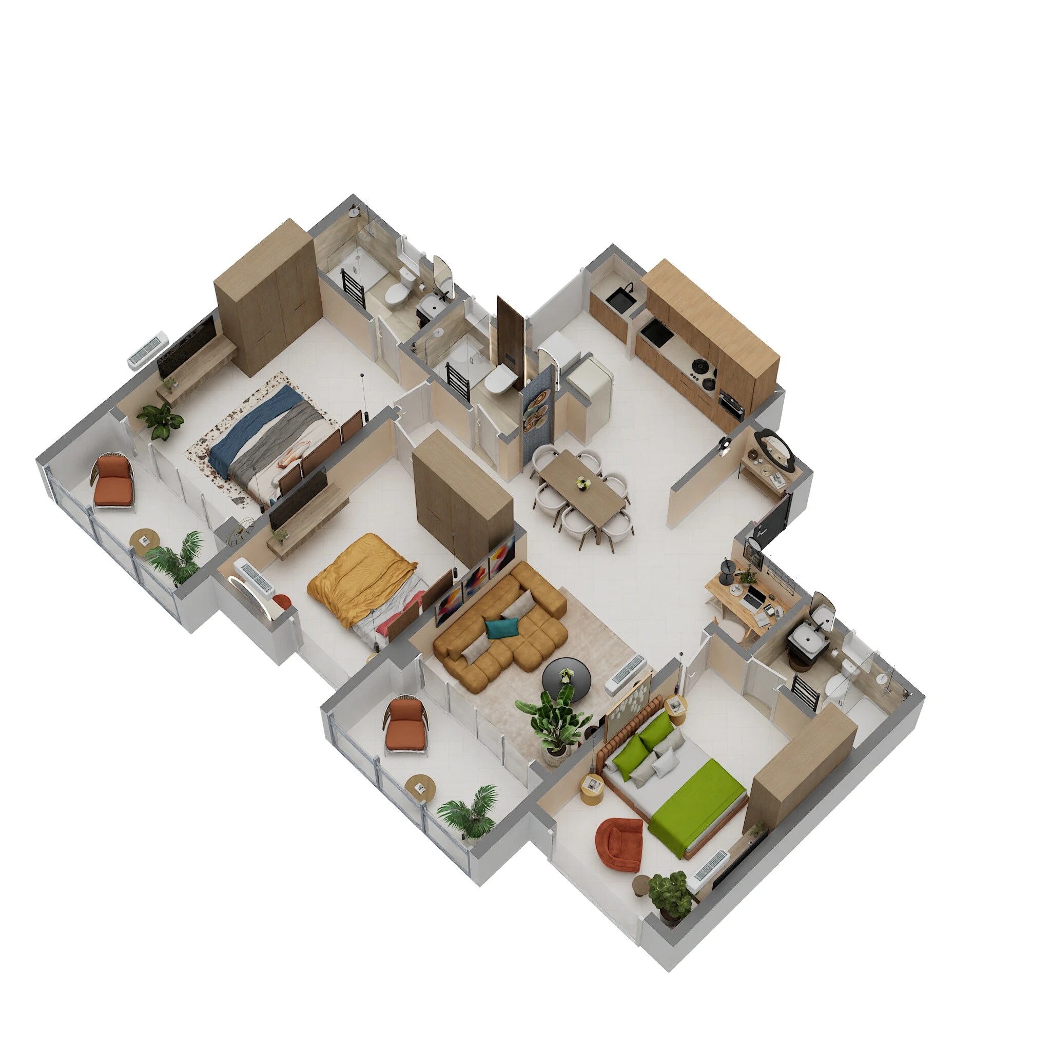 Floor plan of 3 BHK 1087 Sq. Ft. Apartment in Kohinoor Anantara, Pune