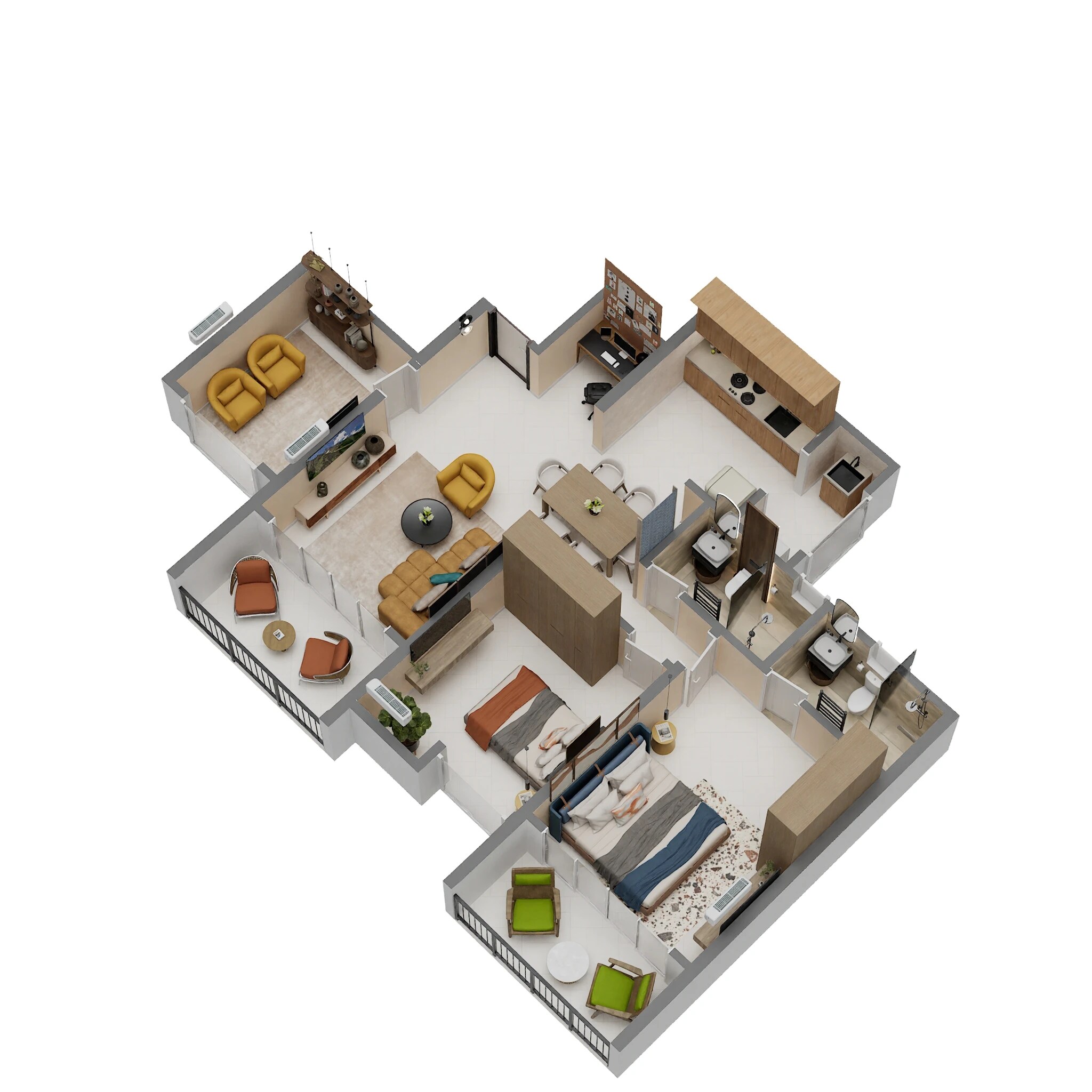 Floor plan of 3 BHK 956 Sq. Ft. Apartment in Kohinoor Anantara, Pune