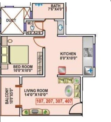 1 BHK 613 Sq. Ft. Apartment