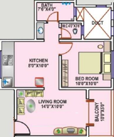 Floor plan of 1 BHK 377 Sq. Ft. Apartment in Kohinoor Begonia Phase III, Pune