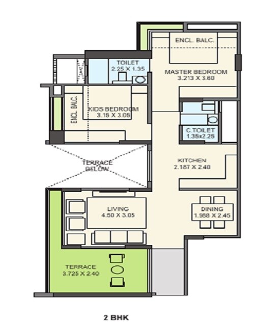 2 BHK 576 Sq. Ft. Apartment