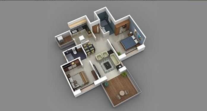 Floor plan of 2 BHK 764 Sq. Ft. Apartment in Kohinoor Grandeur, Pune
