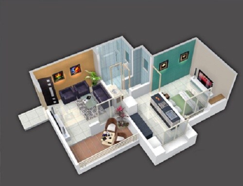 Floor plan of 1 BHK 317 Sq. Ft. Apartment in Kohinoor Iris Park, Pune