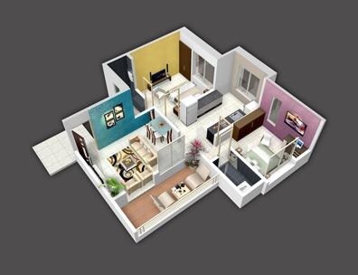 Floor plan of 2 BHK 681 Sq. Ft. Apartment in Kohinoor Iris Park Phase 2, Pune