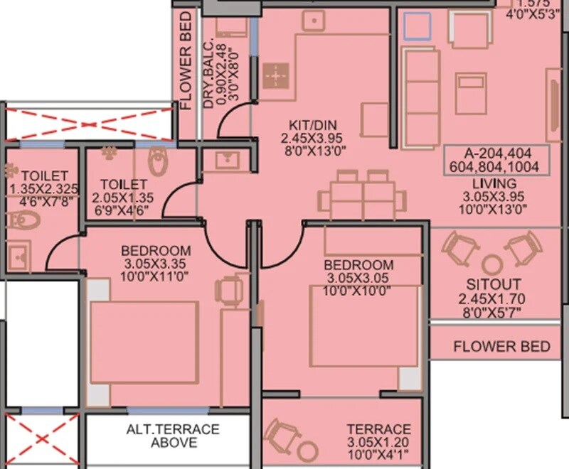 Floor plan of 2 BHK 572 Sq. Ft. Apartment in Kohinoor Jeeva, Pune