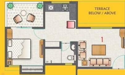 Floor plan of 1 BHK 595 Sq. Ft. Apartment in Kohinoor Nano Homes, Pune