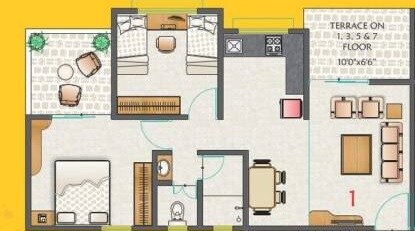 Floor plan of 2 BHK 746 Sq. Ft. Apartment in Kohinoor Nano Homes, Pune