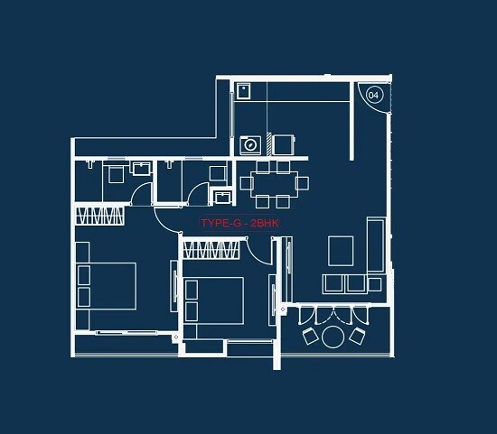 Floor plan of 2 BHK 701 Sq. Ft. Apartment in Kohinoor Presidentia, Pune