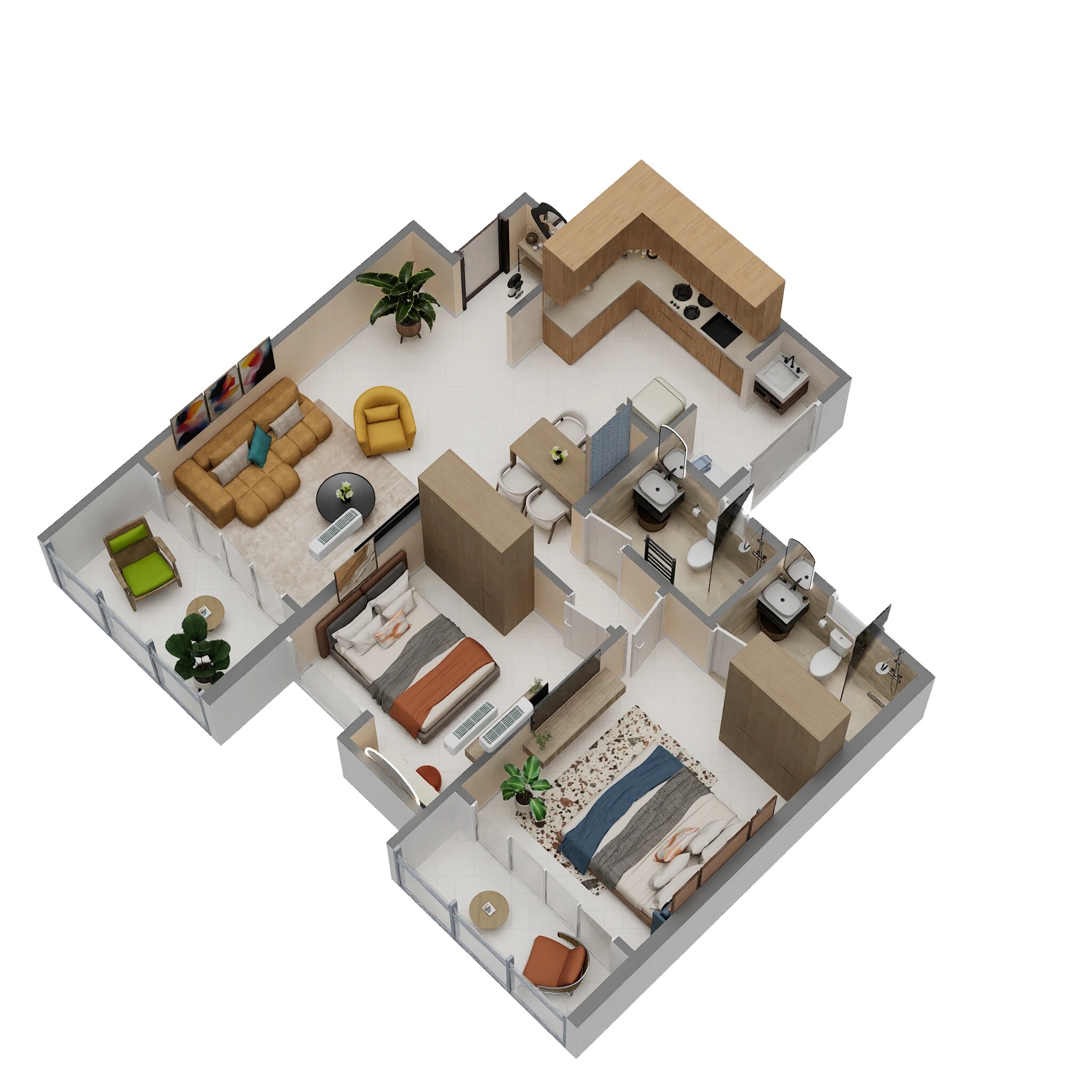 Floor plan of 2 BHK 800 Sq. Ft. Apartment in Kohinoor Regalia Towers, Pune