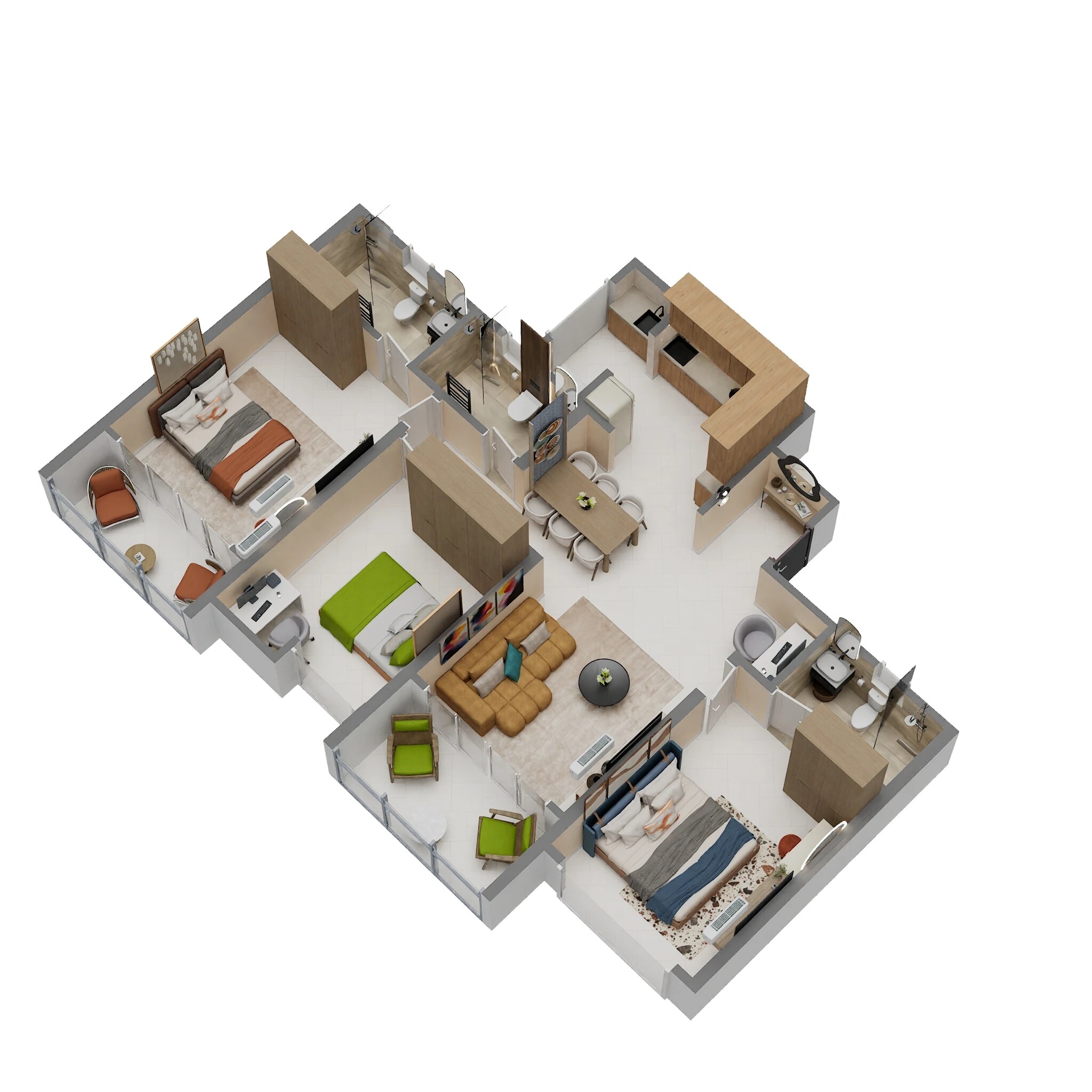 Floor plan of 3 BHK 1076 Sq. Ft. Apartment in Kohinoor Regalia Towers, Pune