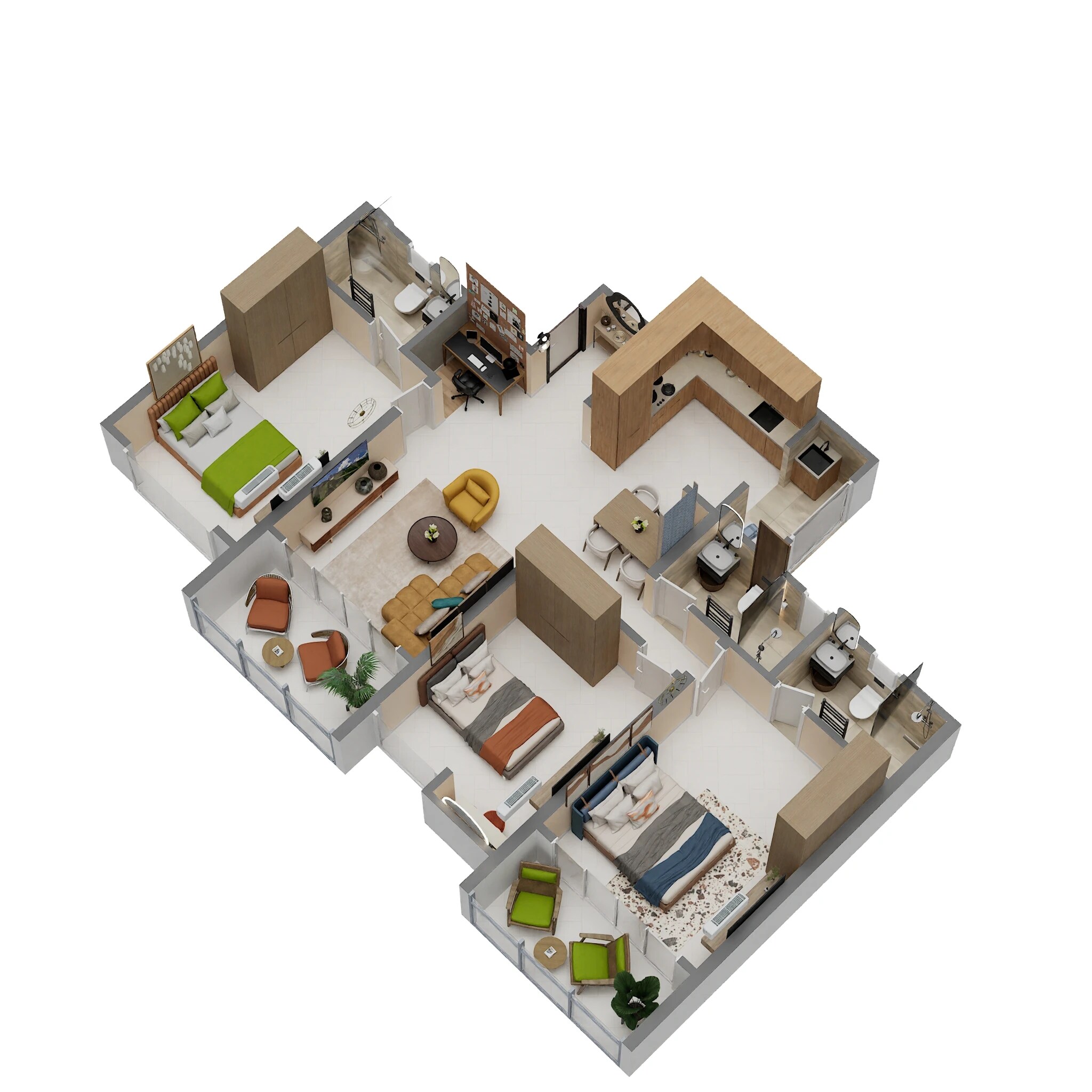 Floor plan of 3 BHK 920 Sq. Ft. Apartment in Kohinoor Royale Towers, Pune