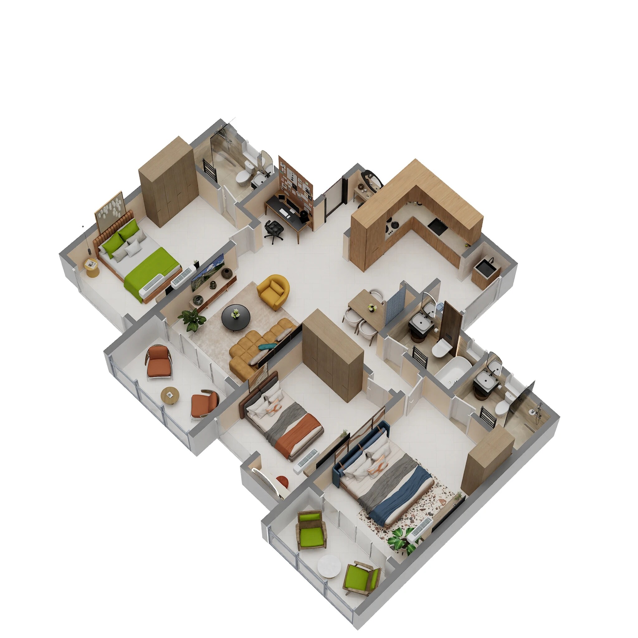 Floor plan of 3 BHK 958 Sq. Ft. Apartment in Kohinoor Royale Towers, Pune