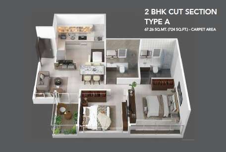 2 BHK 724 Sq. Ft. Apartment in Kohinoor Sapphire