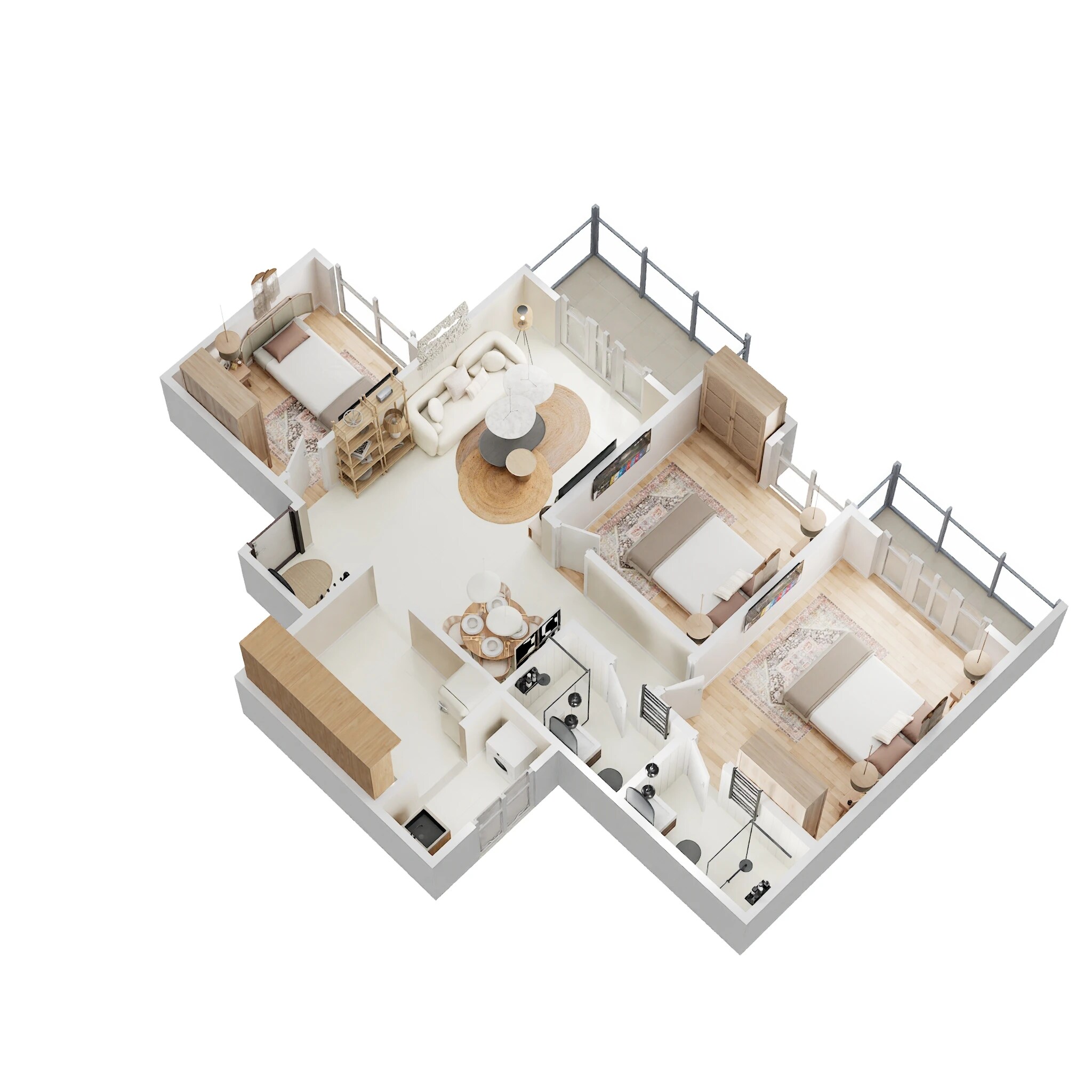 Floor plan of 3 BHK 893 Sq. Ft. Apartment in Kohinoor Sapphire, Pune