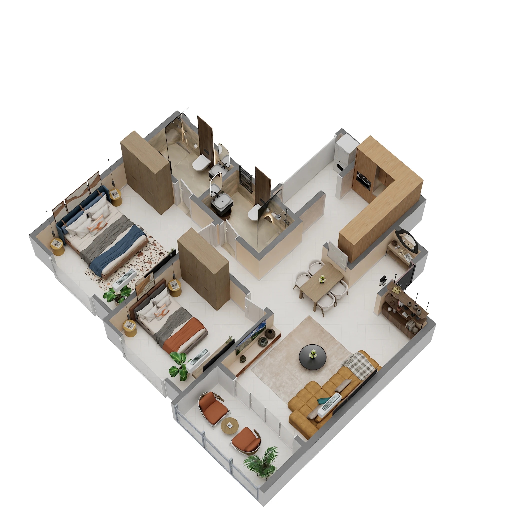 Floor plan of 2 BHK 800 Sq. Ft. Apartment in Kohinoor Saras Nagar, Pune