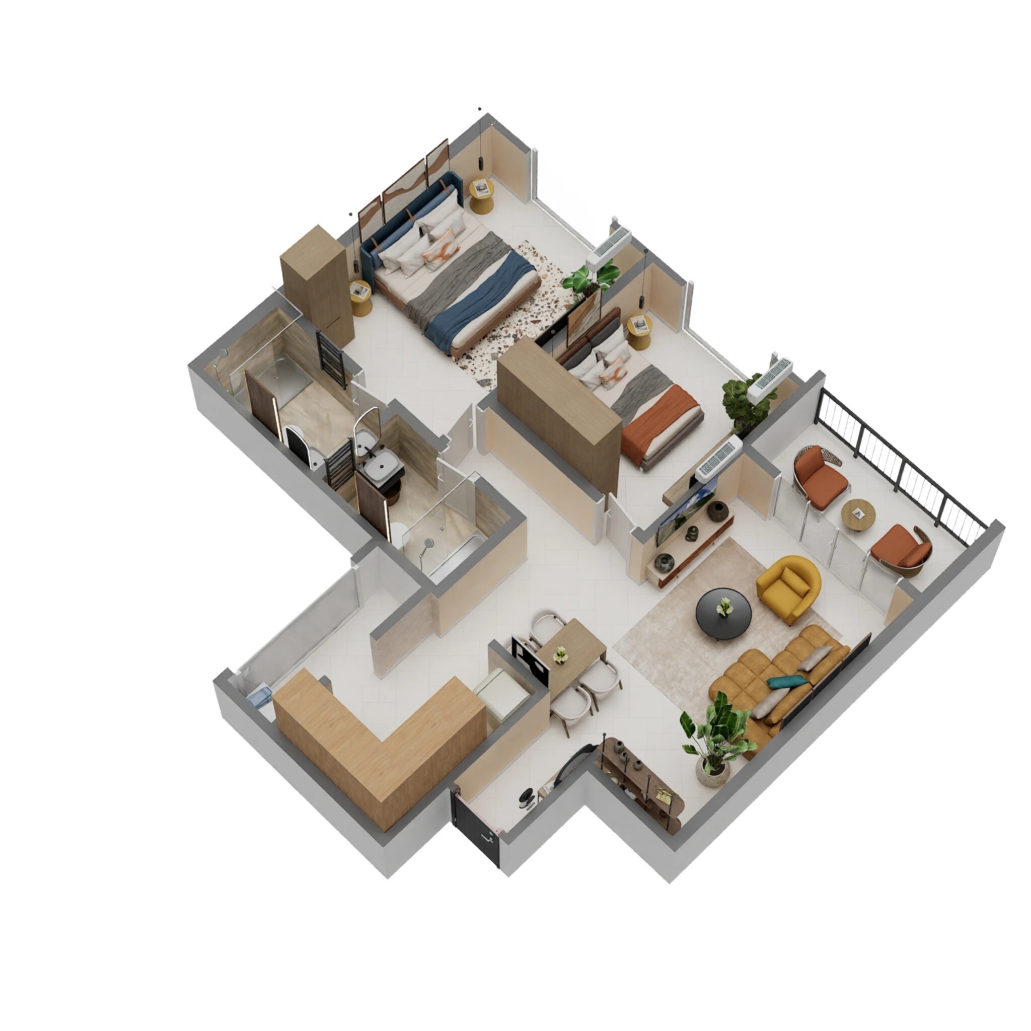 Floor plan of 2 BHK 850 Sq. Ft. Apartment in Kohinoor Saras Nagar, Pune