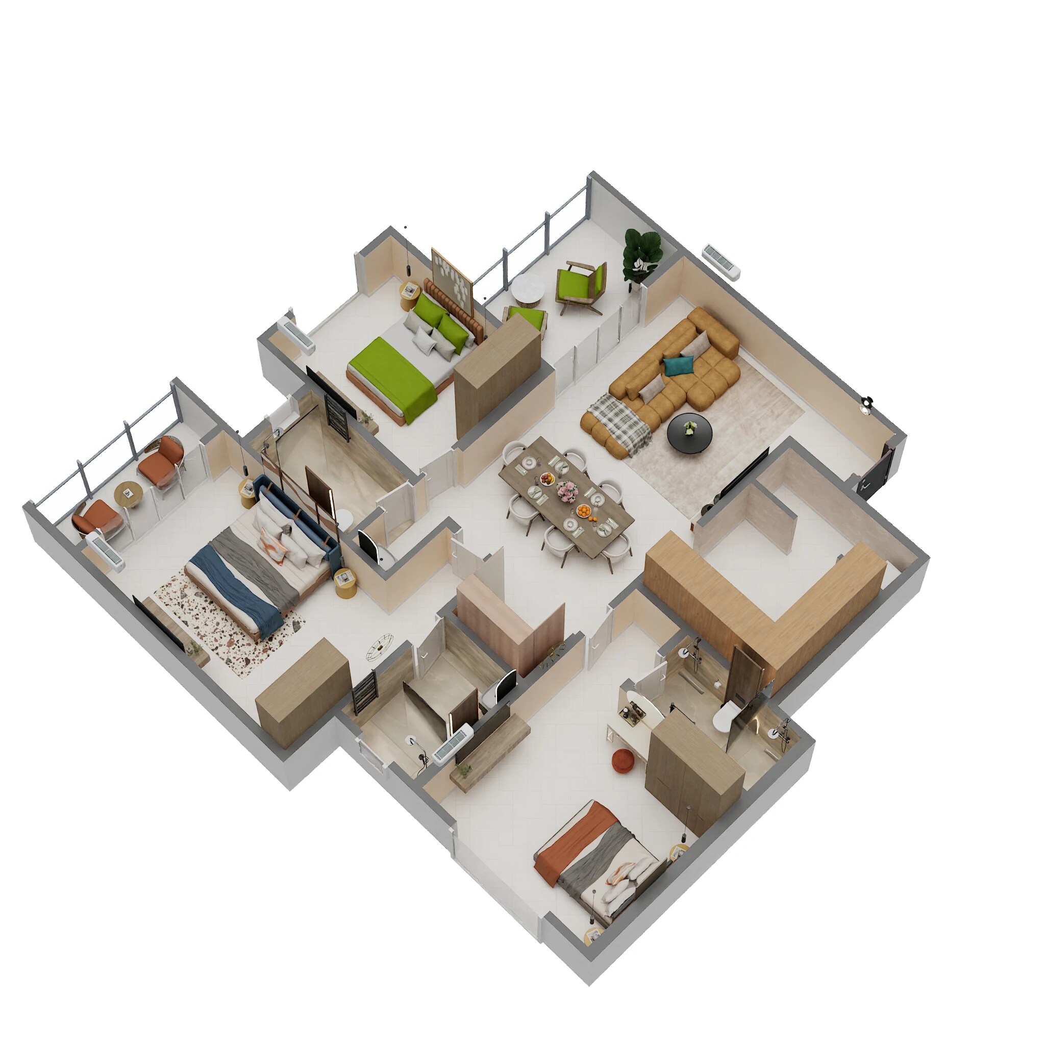 Floor plan of 3 BHK 1100 Sq. Ft. Apartment in Kohinoor Saras Nagar, Pune
