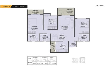  3 BHK Apartment at Kohinoor Shangrila, Chinchwad – for Rent