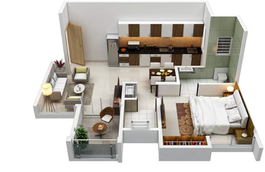 Floor plan of 1 BHK 341 Sq. Ft. Apartment in Kohinoor Tinsel County, Pune