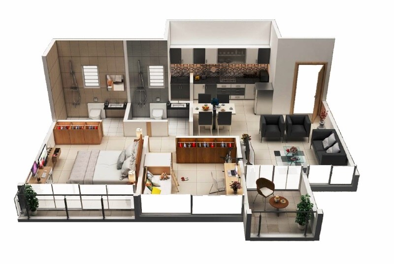 Floor plan of 2 BHK 498 Sq. Ft. Apartment in Kohinoor Tinsel County, Pune