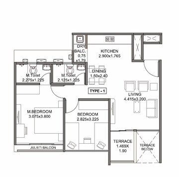  2 BHK Apartment at Kohinoor Tinsel County, Hinjewadi – for Rent