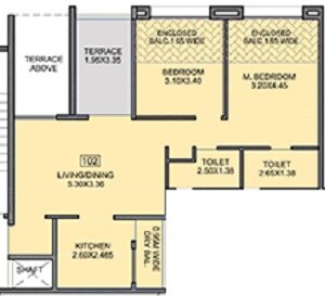 Floor plan of 2 BHK 1018 Sq. Ft. Apartment in Kohinoor Tinsel Town, Pune
