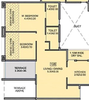 Floor plan of 2 BHK 720 Sq. Ft. Apartment in Kohinoor Tinsel Town, Pune