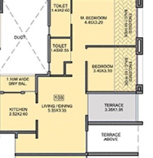 Floor plan of 2 BHK 778 Sq. Ft. Apartment in Kohinoor Tinsel Town, Pune