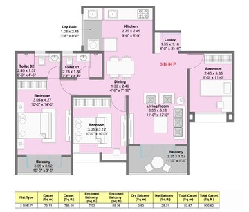  3 BHK Apartment at Kohinoor Viva Pixel, Dhanori – for Sale