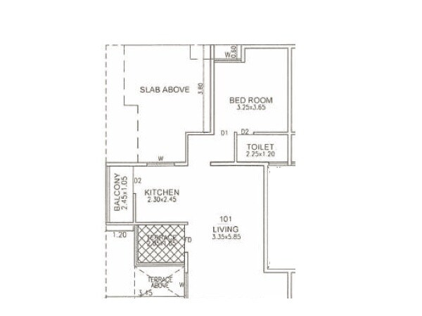 Floor plan of 1 BHK 464 Sq. Ft. Apartment in Kojagiri Apartment, Pune