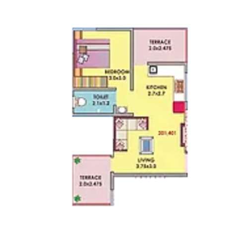 1 BHK 288 Sq. Ft. Apartment in Kokane Square One
