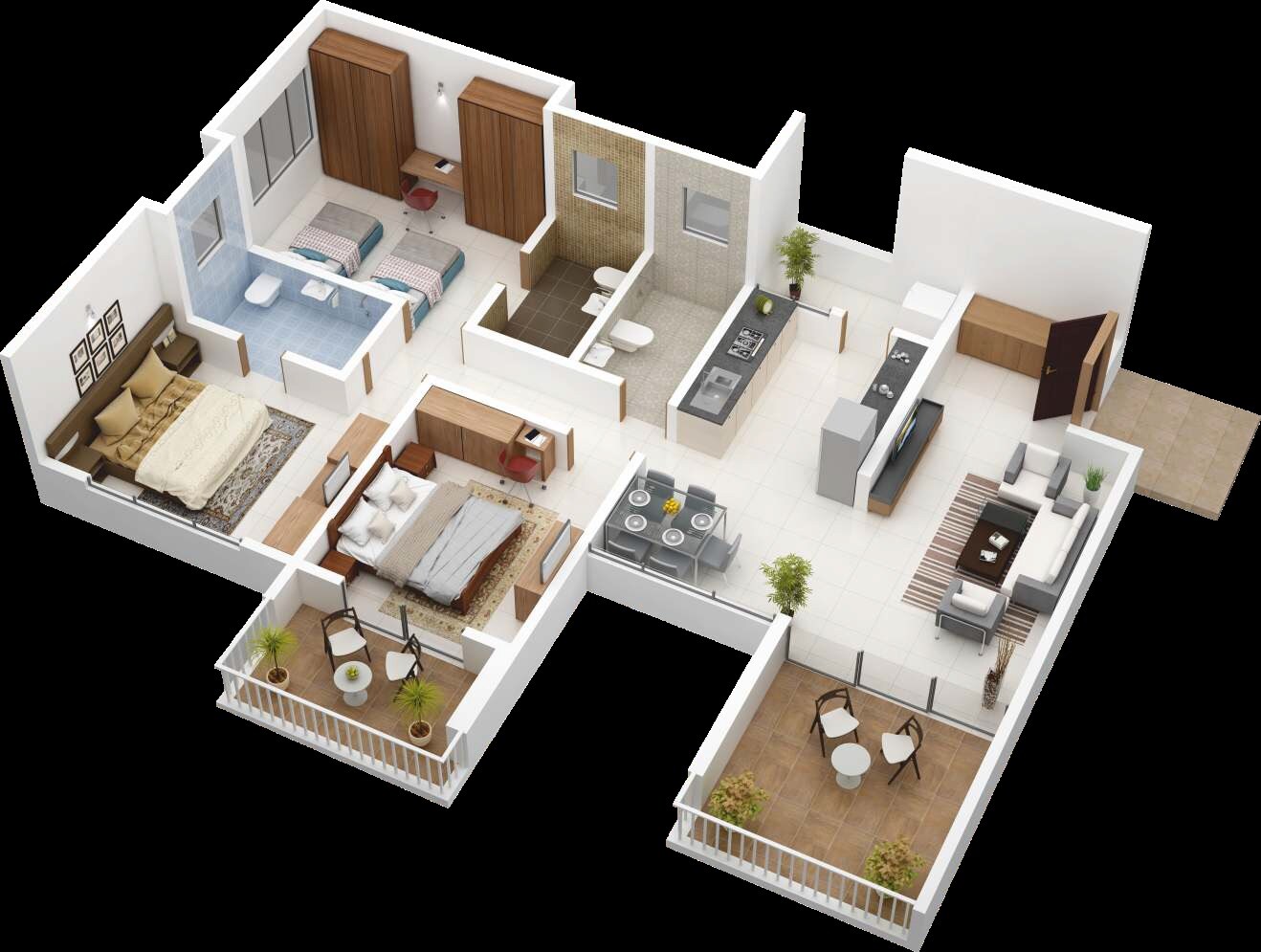 3 BHK 875 Sq. Ft. Apartment