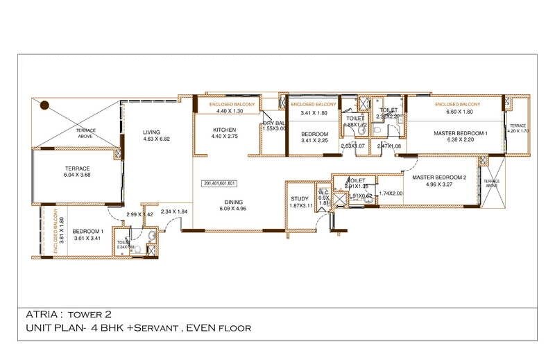 Floor plan of 4 BHK 2085 Sq. Ft. Apartment in Kolte Patil 24K Atria, Pune
