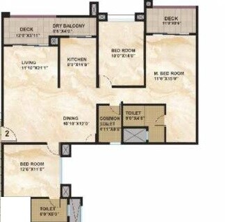 Floor plan of 3 BHK 1685 Sq. Ft. Apartment in Kolte Patil 24K Glamore, Pune