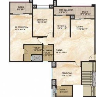 Floor plan of 3 BHK 1825 Sq. Ft. Apartment in Kolte Patil 24K Glamore, Pune