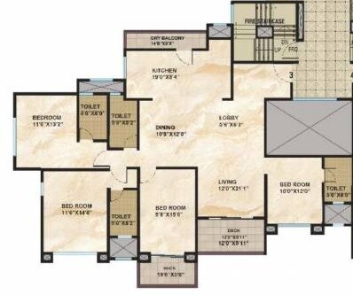 Floor plan of 4 BHK 2370 Sq. Ft. Apartment in Kolte Patil 24K Glamore, Pune